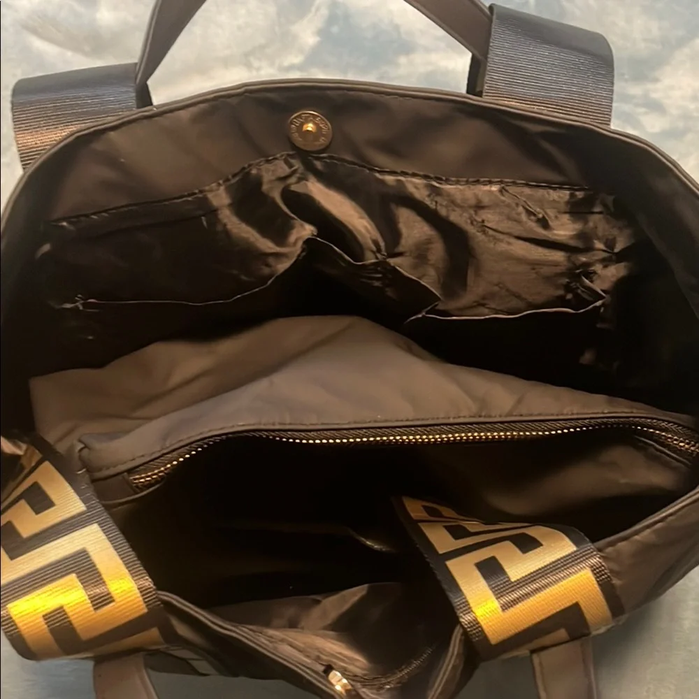 Versace Black and Gold Duffel Bag with Medusa Logo